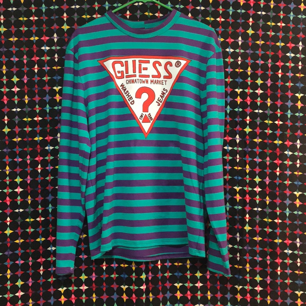 Nwt exclusive L/e guess x chinatown striped L/s